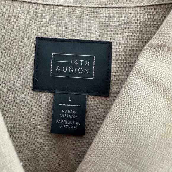 14th Union  Button Up Shirt Men Large Tan Short Sleeve Linen Cotton Blend Casual - Picture 5 of 7